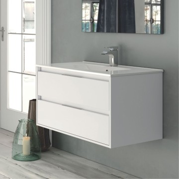Bolton Hochglanz weiß lackiert Wandschrank 80x45x48H 2 Schubladen: modernes Design und Funktionalität