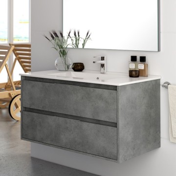 Bolton zementfarbener wandmontierter Badezimmerschrank 80x45x48H 2 Schubladen: modernes Design und Funktionalität