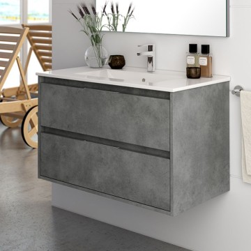 Bolton zementfarbener Wandbadezimmerschrank 60x45x48H 2 Schubladen: modernes Design und Funktionalität