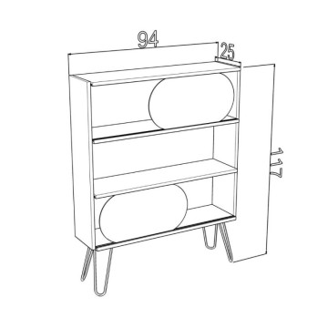 Bücherregal mit Regalen aus Nussbaumholz und schwarzen Beinen 94x117H cm - Illia