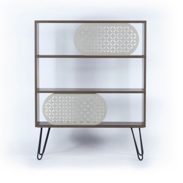 Bücherregal mit Regalen aus Nussbaumholz und schwarzen Beinen 94x117H cm - Illia