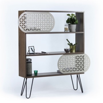 Bücherregal mit Regalen aus Nussbaumholz und schwarzen Beinen 94x117H cm - Illia