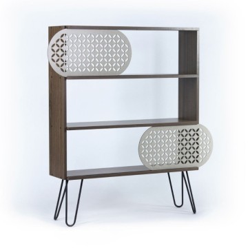Bücherregal mit Regalen aus Nussbaumholz und schwarzen Beinen 94x117H cm - Illia