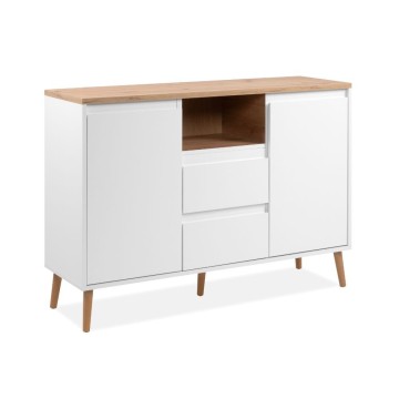 Sideboard 2 Türen und 2 Schubladen weiß mit Eichenplatte Linz01B 120x38x85H