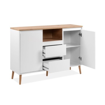 Sideboard 2 Türen und 2 Schubladen weiß mit Eichenplatte Linz01B 120x38x85H