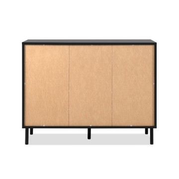 Modernes Sideboard 3 Türen und 4 Schubladen schwarz mit Eichenleisten Monza 51C 160x40x90H