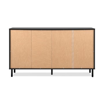 Modernes Sideboard 3 Türen und 4 Schubladen schwarz mit Eichenleisten Monza 51C 160x40x90H