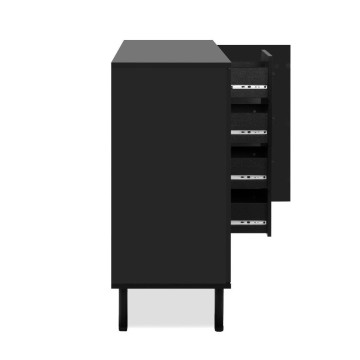 Modernes Sideboard 3 Türen und 4 Schubladen schwarz mit Eichenleisten Monza 51C 160x40x90H