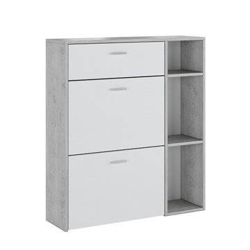 Takimi Zement und weißer Schuhschrank 2 Klapptüren und Schublade 90x26x101.5H