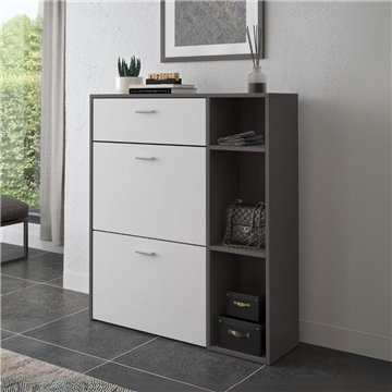 Takimi graphit und weiß Schuhschrank 2 Klapptüren und Schublade 90x26x101.5H