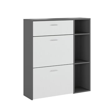 Takimi graphit und weiß Schuhschrank 2 Klapptüren und Schublade 90x26x101.5H