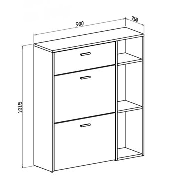 Takimi graphit und weiß Schuhschrank 2 Klapptüren und Schublade 90x26x101.5H