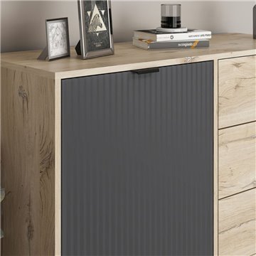 Esta Sideboard aus heller Eiche und Anthrazit mit Rippeneffekt 120x45x90H