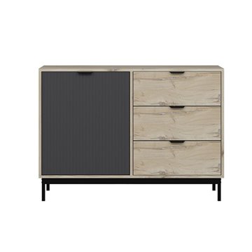 Esta Sideboard aus heller Eiche und Anthrazit mit Rippeneffekt 120x45x90H