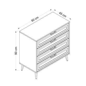 Prime Kommode mit 4 Schubladen, Farbe Cashmere 90x45x90H - Stil und Funktionalität für jeden Raum