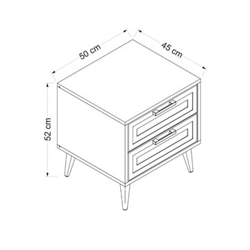 Prime Nachttisch 2 Schubladen Farbe Kaschmir 50x45x52H - Eleganz und Funktionalität