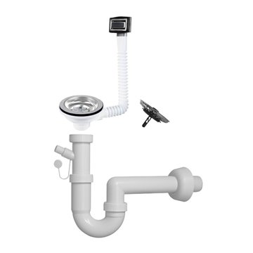 Siphon aus Quarzglas, 1-Wege-Anschluss 1" 1/2 mit ECO-Überlauf, rechteckiger Abfluss, Gitter aus Edelstahl SIFONEQUA1V