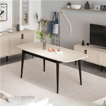 Prime Ausziehtisch mit Kaschmirplatte und schwarzen Beinen 160x90x77H