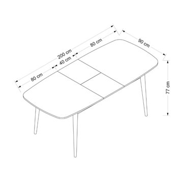 Prime Ausziehtisch mit Kaschmirplatte und schwarzen Beinen 160x90x77H