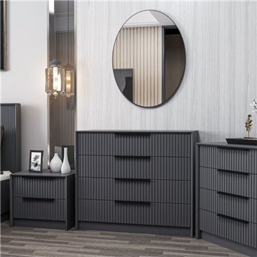 Kommode mit 4 Schubladen und Spiegel Kale anthrazit 100x45x85H