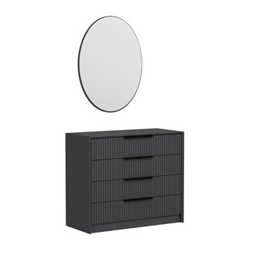 Kommode mit 4 Schubladen und Spiegel Kale anthrazit 100x45x85H