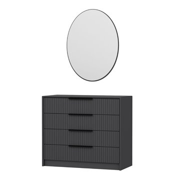 Kommode mit 4 Schubladen und Spiegel Kale anthrazit 100x45x85H