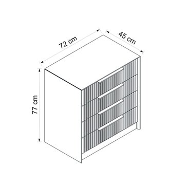 Kale anthrazit geprägter Effekt 4 Schubladen 72x42x77H