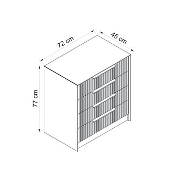 Kale Kaschmir Kommode mit 4 Schubladen mit Rippeneffekt 72x42x77H