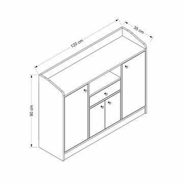 Arina weiß Mehrzweckschrank 4 Türen und Schublade 120x35x90H