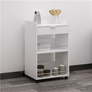 Liana weißer Küchenwagen mit Schublade und offenen Fächern 60x45x95H