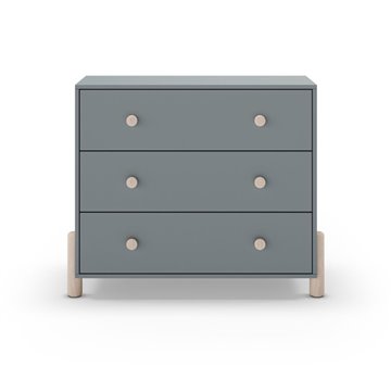 Enola Kommode aus Massivholz mit 3 khakigrünen Schubladen und natürlichen Kiefernbeinen 90x40x80H