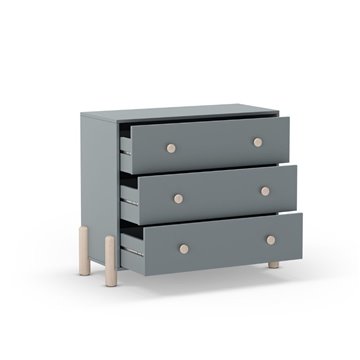 Enola Kommode aus Massivholz mit 3 khakigrünen Schubladen und natürlichen Kiefernbeinen 90x40x80H