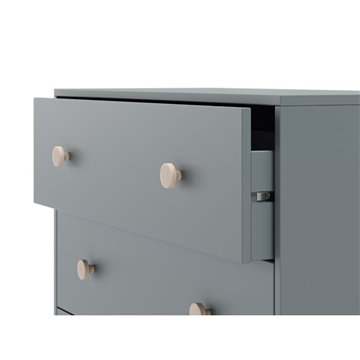 Enola Kommode aus Massivholz mit 3 khakigrünen Schubladen und natürlichen Kiefernbeinen 90x40x80H
