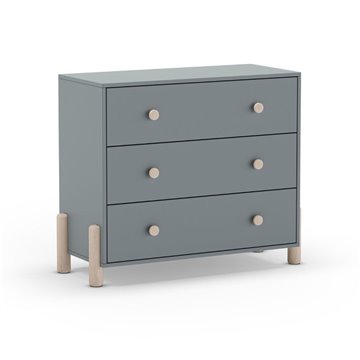 Enola Kommode aus Massivholz mit 3 khakigrünen Schubladen und natürlichen Kiefernbeinen 90x40x80H