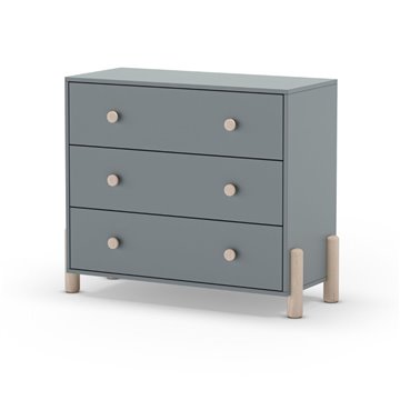 Enola Kommode aus Massivholz mit 3 khakigrünen Schubladen und natürlichen Kiefernbeinen 90x40x80H