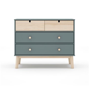 Kommode mit 4 Schubladen khakigrün und Kiefer Estefania 100x40x81H - Massivholz für gemütliche Räume