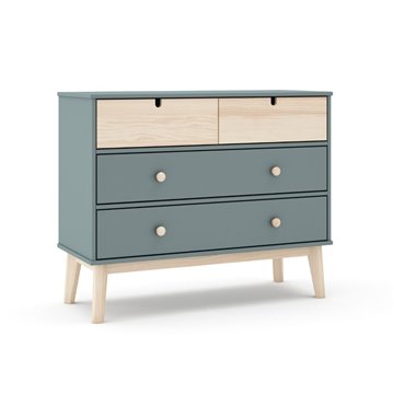Kommode mit 4 Schubladen khakigrün und Kiefer Estefania 100x40x81H - Massivholz für gemütliche Räume