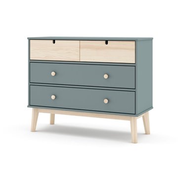 Kommode mit 4 Schubladen khakigrün und Kiefer Estefania 100x40x81H - Massivholz für gemütliche Räume