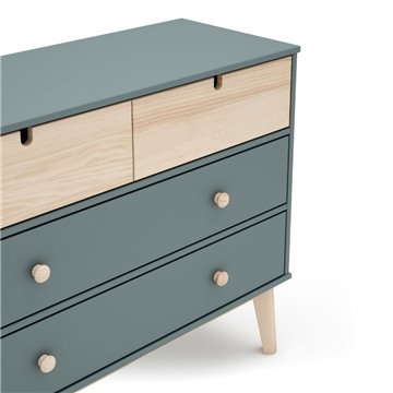 Kommode mit 4 Schubladen khakigrün und Kiefer Estefania 100x40x81H - Massivholz für gemütliche Räume