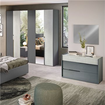 Faba Schlafzimmer Kleiderschrank mit Spiegeln und grau und Beton Türen und Lagerung Bett Ascoli