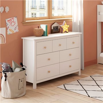 Max Kommode aus weißem Massivholz 110x40x80H - 7 Schubladen, Stil und Vielseitigkeit