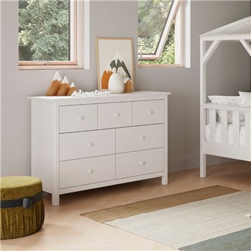 Max Kommode aus weißem Massivholz 110x40x80H - 7 Schubladen, Stil und Vielseitigkeit