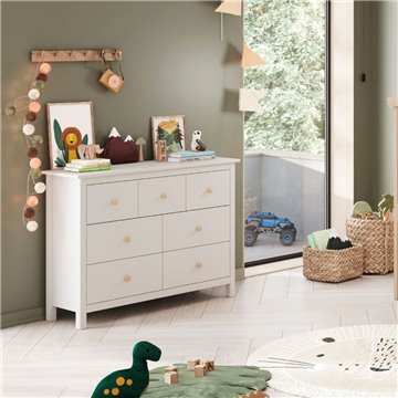 Max Kommode aus weißem Massivholz 110x40x80H - 7 Schubladen, Stil und Vielseitigkeit
