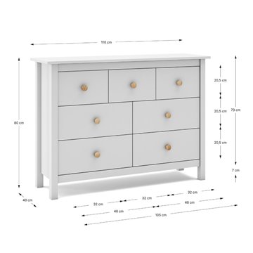 Max Kommode aus weißem Massivholz 110x40x80H - 7 Schubladen, Stil und Vielseitigkeit