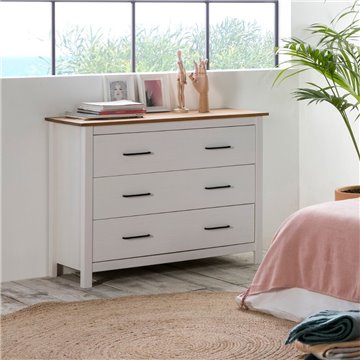 Miranda Kommode aus weißem Massivholz und Kiefer 100x40x80H - Eleganter und robuster Stil