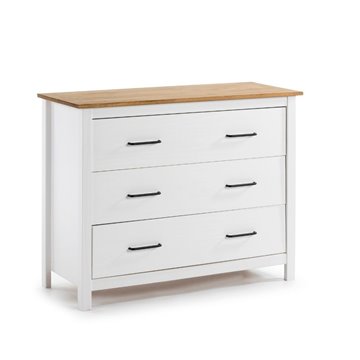 Miranda Kommode aus weißem Massivholz und Kiefer 100x40x80H - Eleganter und robuster Stil
