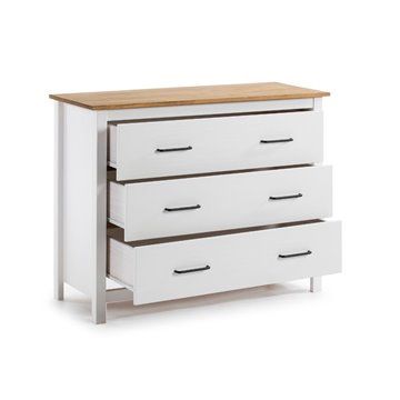 Miranda Kommode aus weißem Massivholz und Kiefer 100x40x80H - Eleganter und robuster Stil