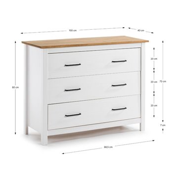 Miranda Kommode aus weißem Massivholz und Kiefer 100x40x80H - Eleganter und robuster Stil