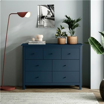 Misti Kommode aus blauem Massivholz 110x40x820H - 7 Schubladen, Design und Organisation