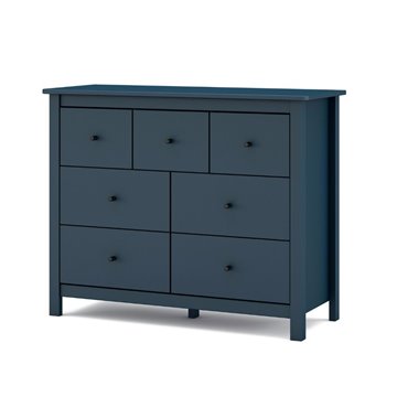 Misti Kommode aus blauem Massivholz 110x40x820H - 7 Schubladen, Design und Organisation